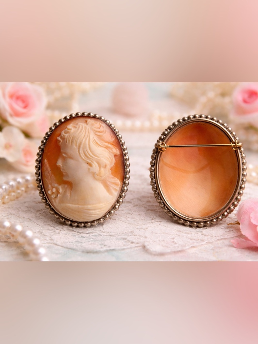Beautiful, Vintage Cameo Brooch pendent Gold Filled Beads Design 1920-1960